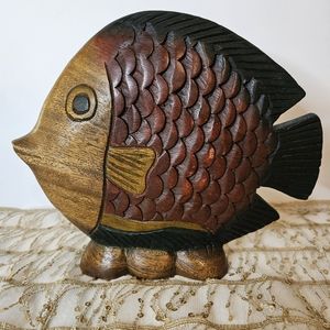 Wooden Tropical Fish Vintage Nautical Marine Decor Hand made carved Statue